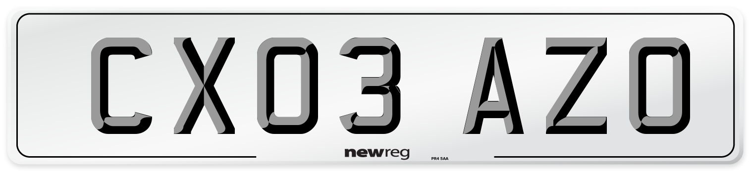 CX03 AZO Number Plate from New Reg